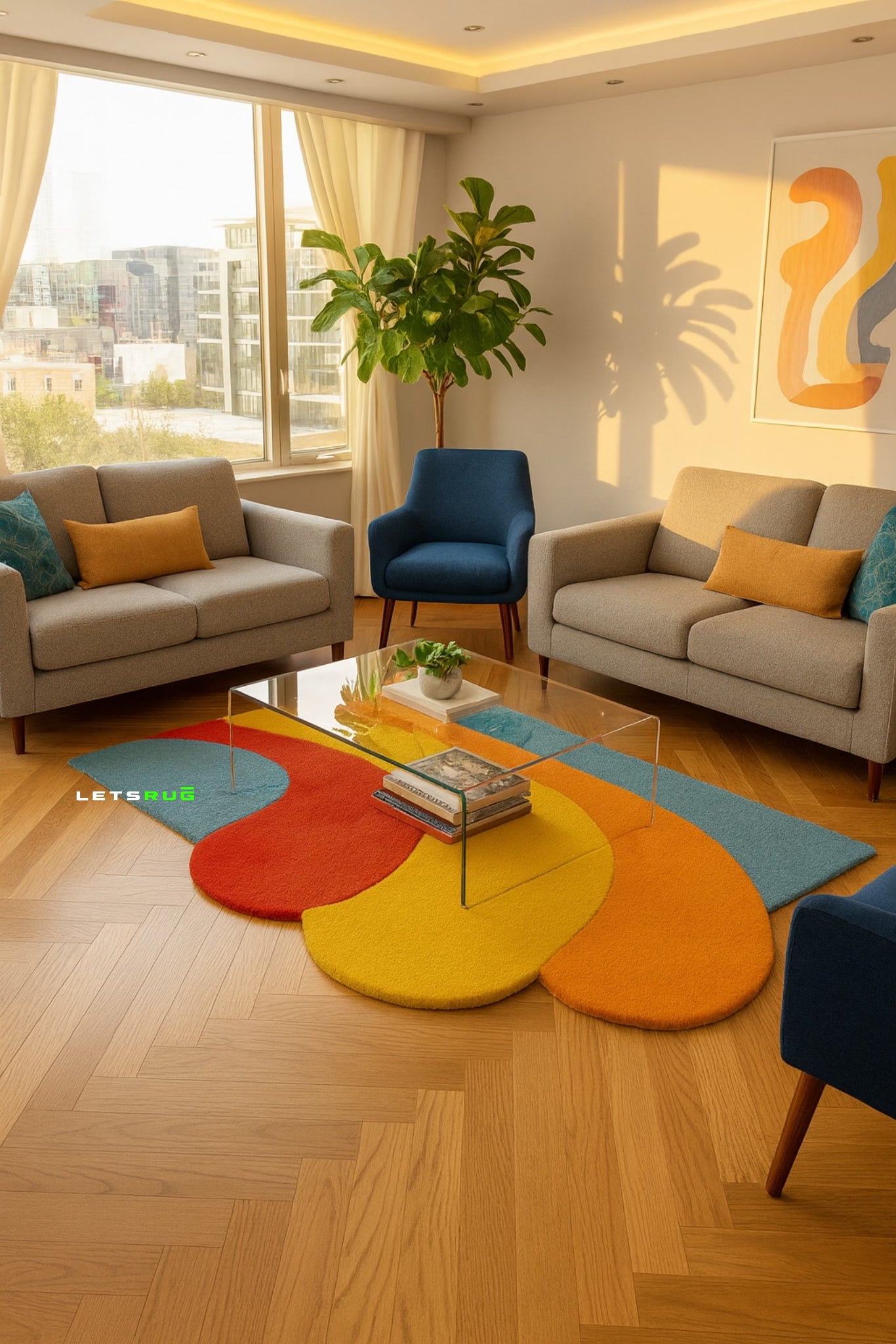 Wavy Sunset Flow Tufted Rug | HandTufted Custom Rug