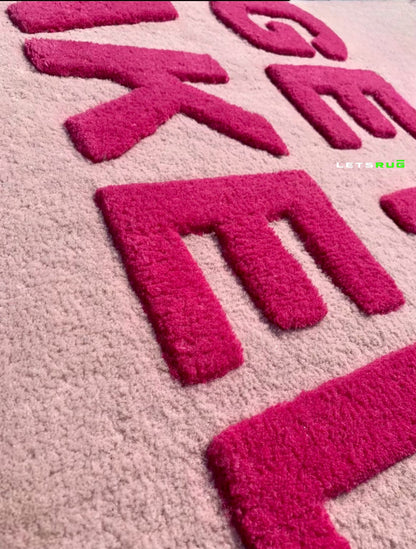 Custom Pink Double Layered Fluffy Text Rug by Letsrug